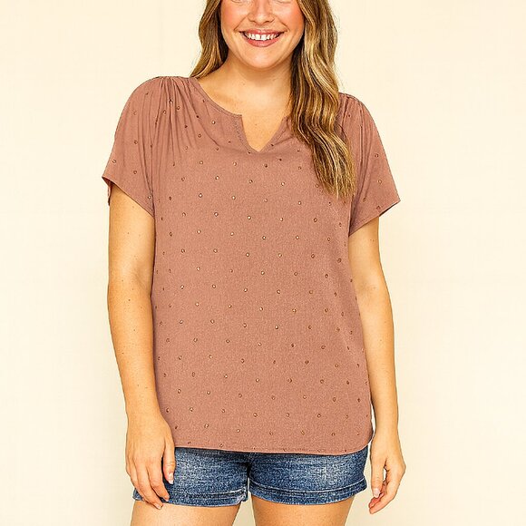 A.N.A. Mauve Pink Gold Studded Blouse – Size 1X - Picture 1 of 4